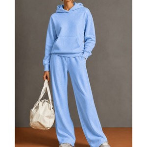Casual <b>Woman</b> 2 Piece Set Outfit New In Matching Sets Two Piece Set <b>Woman</b> Hoodie Loose Wide Leg <b>Trouser</b> Simple Style Sport - Product Image 3