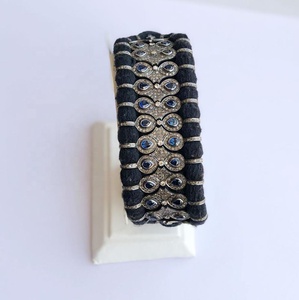 Pulsera Étnica de Macramé con Zafiro Azul Natural y Plata de Ley 925, Diseño Geométrico con Diamantes, para Fiesta - Product Image 3