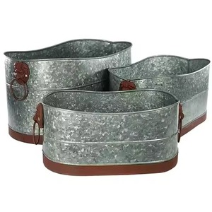 Galvanized Metal Flower <b>Pot</b> With Vintage Pattern Indoor Plant Container <b>For</b> Flower Green Plant Planter <b>Pot</b> - Product Image 6
