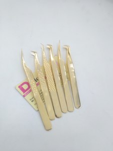 Custom Logo Pro Straight Pointed Tweezers 45 Degree Lash Tweezers Private Label Gold Stainless Steel Eyelash Extension Tweezer - Product Image 2