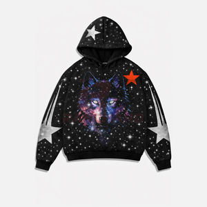 เสื้อฮู้ดดี้สกรีนลายแบบกำหนดเอง พร้อมงานปักคริสตัลคุณภาพสูง สำหรับแบรนด์เสื้อผ้าสตรีทแวร์สุดหรู สไตล์แบ็กกี้แวร์ งานสกรีนลายแฟชั่น - Product Image 1