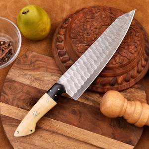 Cuchillo de Chef de Acero de Damasco Hecho a Mano OEM, el Mejor Proveedor, con Mango de Hueso de Camello, Borde Dentado, para Mano Derecha, Alta Calidad - Product Image 2
