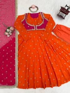 Ensemble Salwar Kameez brodé bicolore en Faux Georgette, réversible, séchage rapide, longueur ras du sol, tenue traditionnelle pour mariage et soirée pour femme - Product Image 3