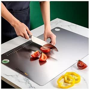 Planche à découper en métal, acier inoxydable, durable, non poreuse, avec poignée, pour la viande, les légumes et les fruits, usage domestique et hôtelier - Product Image 3