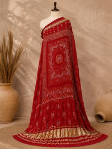 Ethnic Bandhani Chunri Pure <b>Silk</b> Dupatta Pink <b>Red</b> Combination With Rai Dana Bandhani Work - Product Image 3