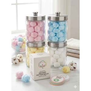 AL ASR Colorful Organic Cotton Balls Jar Set with Lid Logo Customizable for Skincare & Cosmetics Use - Product Image 1
