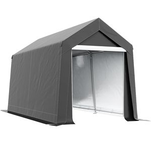 Tenda da Esterno Zincata 7FT X 12FT, Resistente e Impermeabile, Capanno Portatile per Bici, Moto e Attrezzi, Colore Grigio - Product Image 1
