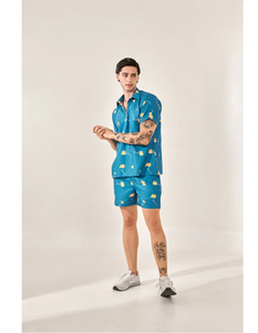 Trendy Denim Blue Printed Shorts Lightweight Casual Summer Fashion Streetwear Comfortable Fit <b>Elastic</b> Waist Wholesale Supply - Product Image 2