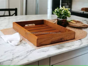 Plato de comida en forma de rectángulo personalizado al por mayor bandeja de servicio de madera natural hecha a mano para el hogar para servir comida decorativa - Product Image 3