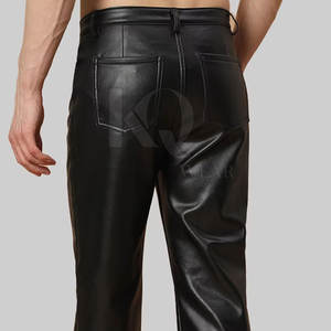 Pantalon décontracté en cuir véritable, taille mi-haute, léger, coupe ajustée, avec fermeture boutonnée, idéal pour l'équitation en extérieur et la vente en gros - Product Image 6