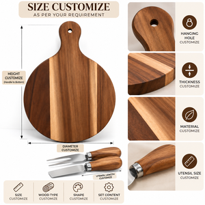 Planche à pizza ronde en bois avec poignée, planche à charcuterie et à fromage, cuisine, salle à manger - Product Image 3