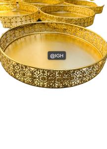 New Designer Round Shape Golden Color <b>Tray</b> Gift <b>Hamper</b> Metal <b>Tray</b> for Wedding Return Gift Serving <b>Tray</b> Diwali Gift - Product Image 2