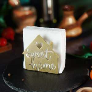 Gold Napkin <b>Holder</b> Sweet Home, Steel Napkin Stand for <b>Kitchen</b> Countertop, Tea Time Accessory, <b>Tissue</b> Rack, Dinning Table Decor, - Product Image 1