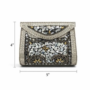 Pochette rectangulaire en mosaïque de pierre indienne, faite à la main, moderne, écologique, en métal, de haute qualité, pour décoration de mariage ou cadeau - Product Image 1