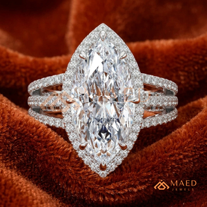 Elegant 925 Sterling Silver Marquise Cut Halo Diamond Engagement <b>Ring</b> with Triple <b>Split</b> Shank Band for Women - Product Image 1