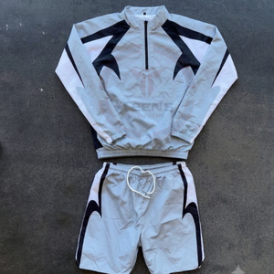 Ensemble de survêtement gris pour femme, manches longues, fermeture éclair, short sportif, polyester léger, tenue d'été, coupe classique, couleur unie - Product Image 5