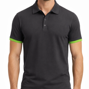 Polo classique noir pour homme, manches courtes, coupe ajustée, avec revers contrastants blancs, style décontracté et sportif - Product Image 2