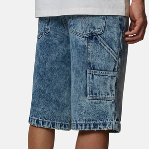 Shorts Bermuda en jean délavé pour homme, taille mi-haute, fermeture boutonnée, couleur unie, respirant, style tissé - Product Image 2