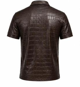 เสื้อโปโลหนังแท้สีดำสำหรับผู้ชายขายดี ผลิตตามสั่ง ขายส่ง - Product Image 6