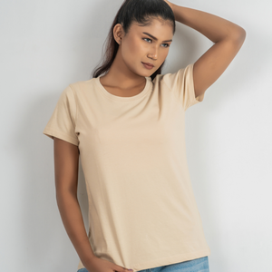 Camiseta de manga corta para mujer, transpirable, sostenible, de color sólido, cuello redondo, corte regular, 100% algodón peinado, estilo casual. - Product Image 2