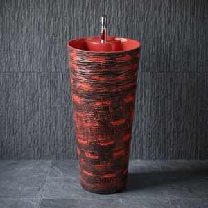 Ensemble de lavabo sur pied carré en porcelaine rouge de haute qualité, modèle Jeker, pour utilisation en centre commercial, design moderne - Product Image 3