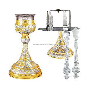 Ensemble de calices orthodoxes en métal, 5 pièces, en laiton et acier, finition polie, motif floral en relief, qualité supérieure, pour la consommation, Arbre de Jésus - Product Image 2