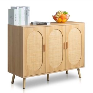 Modern 3-Door Rattan Shoe Storage Cabinet with Adjustable Shelves Accent Cabinet for Living Room Bedroom or Hallway - Product Image 3