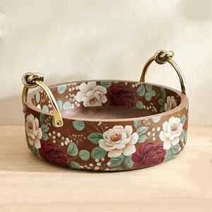 Bol de service en métal doré de luxe avec poignées métalliques, bol à fruits rond gravé et organiseur de table, cadeau de mariage et décoration intérieure - Product Image 2