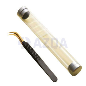 Pince à épiler tendance en acier inoxydable durable en forme de L pour extensions de cils, avec tube de rangement en plastique pour une préhension parfaite - Product Image 2