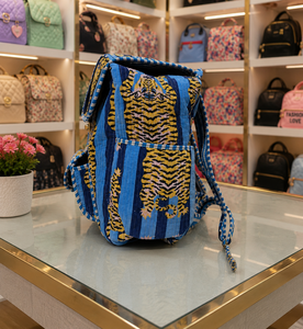 Le Souvenirs Handmade Quilted Velvet Luxury <b>Backpack</b> Tiger print Print Zipper Closure Laptop Bag Organic Cotton Lining - Product Image 2