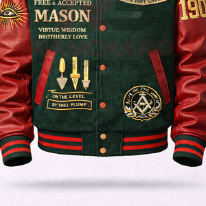 Chaqueta Universitaria Personalizada de Estilo Masónico – Cuerpo de Lana Premium con Mangas de Cuero PU y Símbolos Bordados - Product Image 3