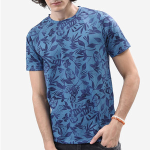 Camiseta de Manga Corta con Estampado Floral Azul para Hombre, Corte Regular, Cuello Redondo, Estilo Casual, 100% Algodón Jersey, Tejido Transpirable - Product Image 1