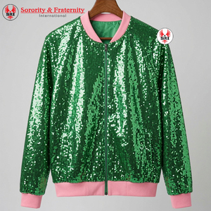 เสื้อแจ็คเก็ตบอมเบอร์สีดำประดับกลิตเตอร์ระยิบระยับ ระบายอากาศได้ดี ของกลุ่มพี่น้องอัลฟาคาปา  แขนยาวทันสมัย เป็นมิตรต่อสิ่งแวดล้อม - Product Image 2