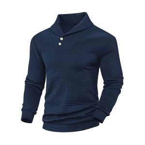 Custom Front Men's Solid Color Plaid <b>Knit</b> Pullover Sweater Shawl Collar Long Sleeve Winter Casual Top 100% Polyester Digital - Product Image 2