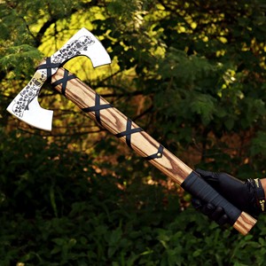 Hache tactique à double lame DIY THEWIZ CRAFTS, tête en acier inoxydable, manche en bois, outil de survie pour le camping en plein air, garantie de 3 ans - Product Image 5