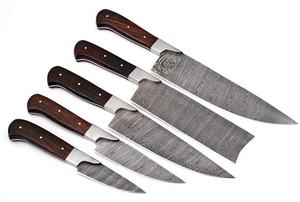 Handmade Damascus Steel Kitchen <b>Knife</b> <b>Set</b> High Quality Fixed Blade <b>Knives</b> Rose Wood Handles Customizable OEM Support Chefs - Product Image 2
