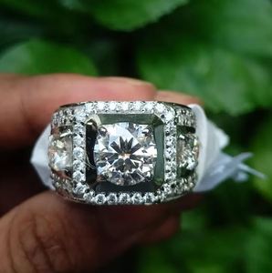 1.5 Carat Luxury <b>Mens</b> Moissanite Engagement <b>Ring</b> 925 Sterling <b>Silver</b> 14K Gold Plated Prong Set Wedding Band D Color VVS Diamond - Product Image 1