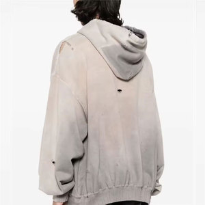 High Quality Custom Streetwear Hoodie Distressed Wash Cotton Fleece Oversized OEM ODM Supplier - Product Image 3