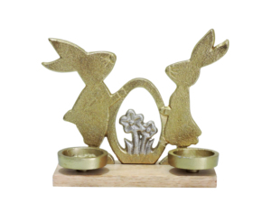 Artesign <b>Gold</b> Bunny Rabbit Nickel Aluminium <b>Statue</b> Floral Wreath Wooden Base Modern Spring Easter Tabletop Decor Durable 2x1x2 - Product Image 4