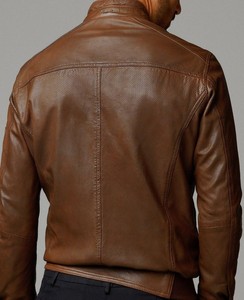 Men's Autumn Warmth <b>Waterproof</b> Breathable Shearling Sheep Skin Leather <b>Jacket</b> Soft Inner Lining Zipper Closure Vintage Pockets - Product Image 3