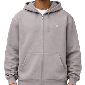 Solid Cotton Fleece Zip Up Hoodies Men Oversized Streetwear Full Zip Hoodie Thick Warm Casual Fit Custom Logo OEM Wholesale - Product Image 2