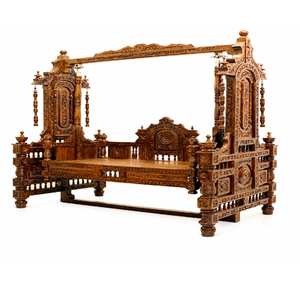 Balançoire/Jhula en bois sculpté finition brun antique, lourdement sculpté à la main, en teck indien, traditionnel, artisanat Maharaja - Product Image 1