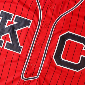 Camiseta de Béisbol con Cuello en V, Rayas Rojas y Letra Bordada, Tejido de Punto de Poliéster, Ligeramente Elástica, Top Deportivo para Hombre - Product Image 6
