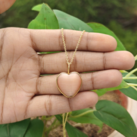 Collar con Colgante de Corazón, Ojo de Gato Color Durazno con Circonita Cúbica, Colgante de Latón Chapado en Oro, Estilo Minimalista, Cadena de Cable, Joyería Unisex