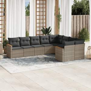 Grey <b>Rattan</b> Garden <b>Sofa</b> Set 8 Seater Cushioned Outdoor Furniture Contemporary Design - Product Image 3