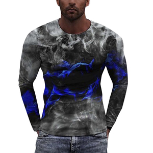 Rashguard unisexe à manches longues à compression, imprimé par transfert thermique motif fumée bleue éclair, séchage rapide, antibactérien, 160g - Product Image 2