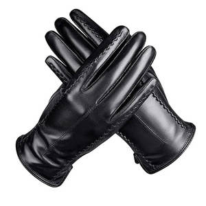 Mitaines d'hiver décontractées en cuir beige, à doigts complets, compatibles écran tactile, avec détection de pointe, paume à grain doux, poignet fendu et doublure cachemire - Product Image 2