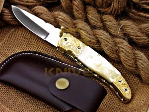 Premium <b>Bone</b> <b>Handle</b> Folding Hunting <b>Knife</b> Handmade Camping Survival Pocket <b>Knife</b> - Product Image 4
