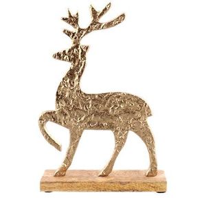Sculpture de renne et de faon en aluminium argenté, artisanale et de haute qualité, sur socle en bois massif. Figurine de cerf moderne en métal, en promotion. - Product Image 4