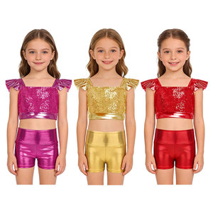 Uniformes de porristas al por mayor para mujer: Top de cuello redondo con espalda cruzada y falda acampanada de cintura elástica - Product Image 1